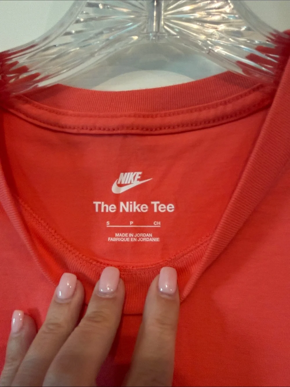 Nike Coral Crewneck T-Shirt with White Swoosh - Picture 2 of 4